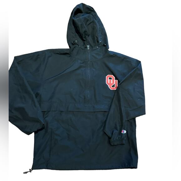 OU University of Oklahoma Adult Medium Black Pullover Windbreaker Quarter Zip - Picture 1 of 7